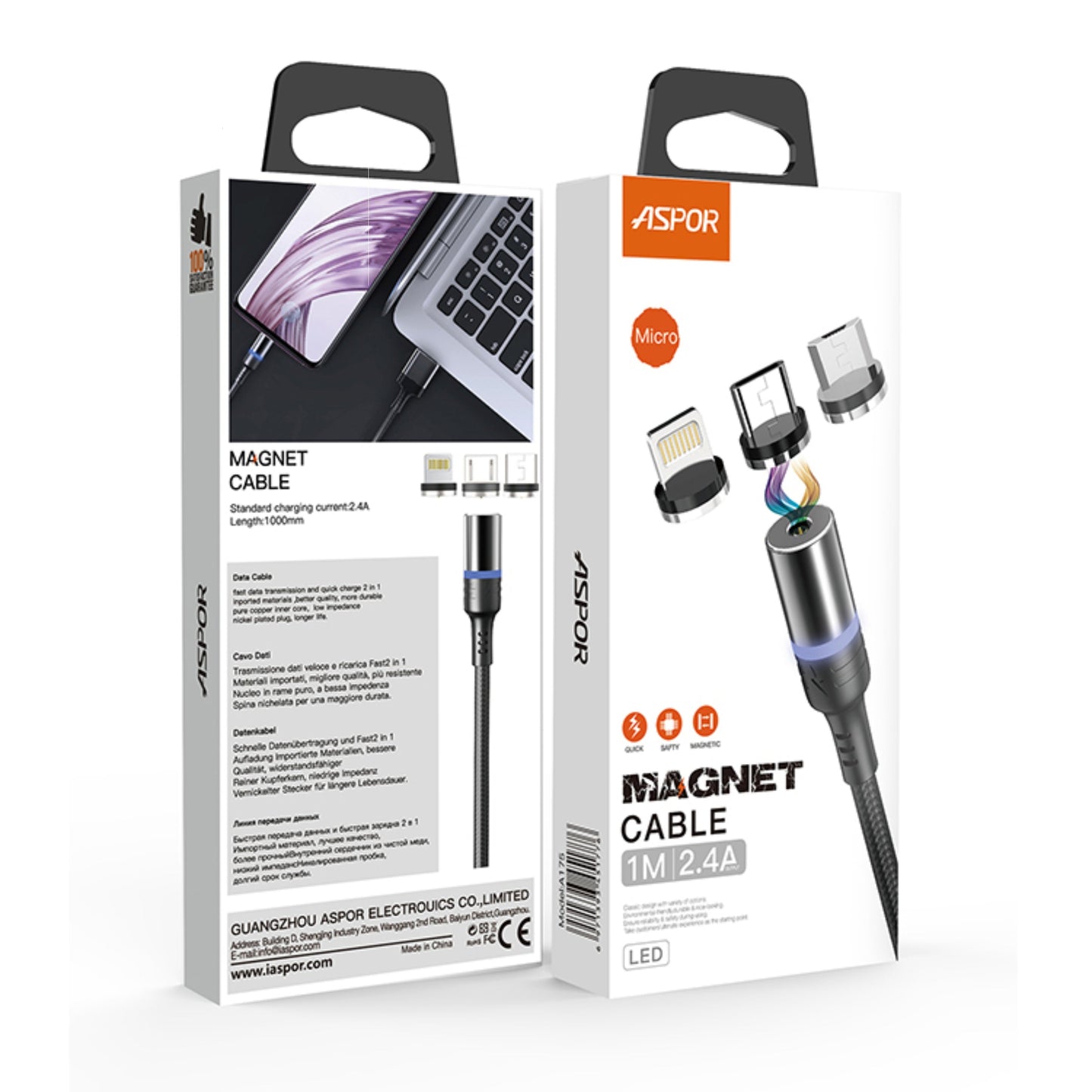 Aspor Magnetic Charging Cable IPX (Models A176-A177)