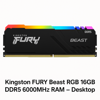ذاكرة الوصول العشوائي Kingston FURY Beast RGB سعة 16 جيجابايت DDR5 بسرعة 6000 ميجاهرتز - سطح المكتب