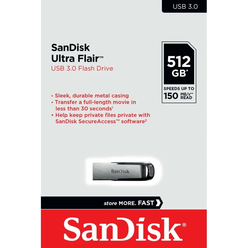 محرك أقراص فلاش SanDisk Ultra Flair USB 3.0 سعة 512 جيجابايت